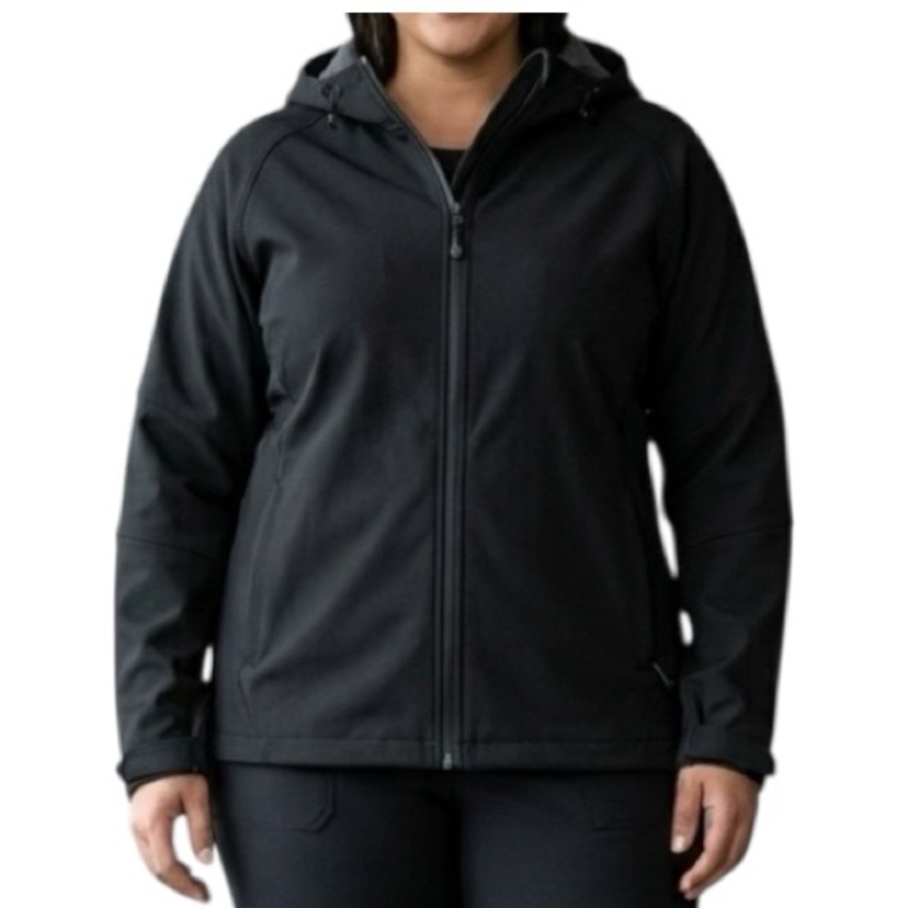Fabletics Women’s 1X Black Hooded Softshell Jacket Fleece Lined Full Zip